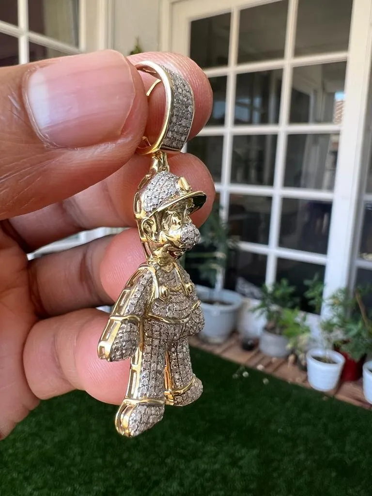 10K Gold .92 CT Diamond Charm Pendant, Hip Hop Jewelry Cool Mens Pendant, diamond pendant cartoon, Hip Hop Diamond Pendant Gift for Him