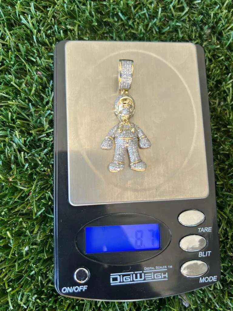 10K Gold .92 CT Diamond Charm Pendant, Hip Hop Jewelry Cool Mens Pendant, diamond pendant cartoon, Hip Hop Diamond Pendant Gift for Him