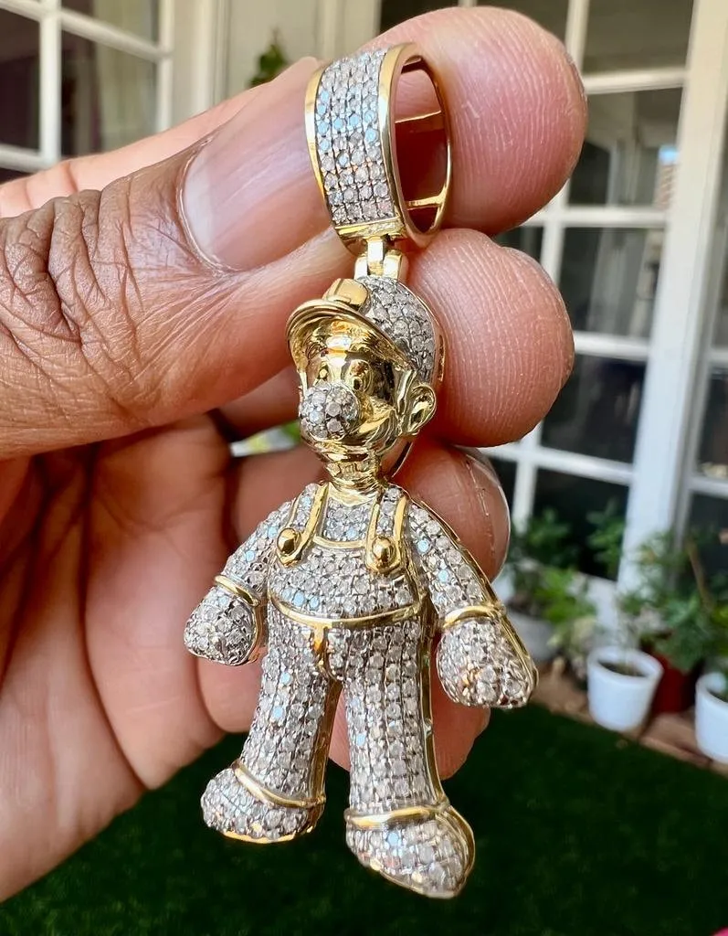 10K Gold .92 CT Diamond Charm Pendant, Hip Hop Jewelry Cool Mens Pendant, diamond pendant cartoon, Hip Hop Diamond Pendant Gift for Him