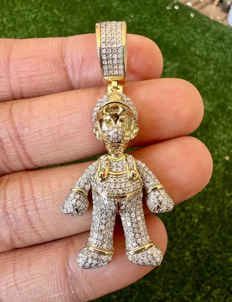 10K Gold .92 CT Diamond Charm Pendant, Hip Hop Jewelry Cool Mens Pendant, diamond pendant cartoon, Hip Hop Diamond Pendant Gift for Him