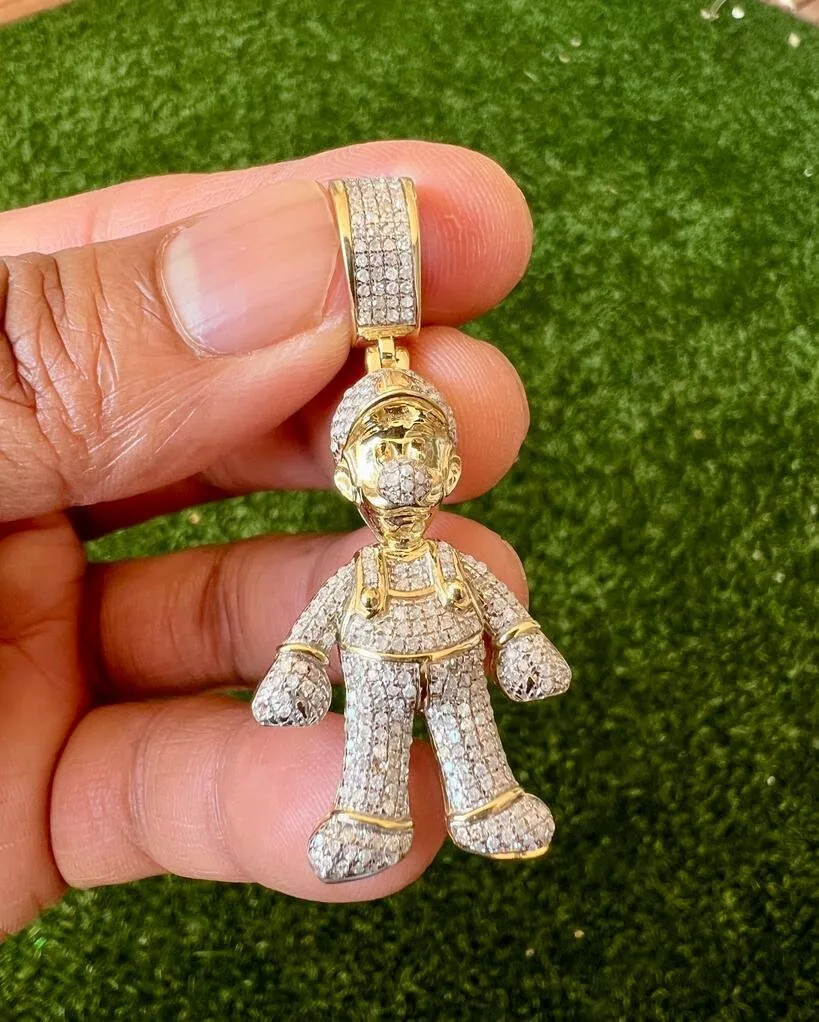 10K Gold .92 CT Diamond Charm Pendant, Hip Hop Jewelry Cool Mens Pendant, diamond pendant cartoon, Hip Hop Diamond Pendant Gift for Him