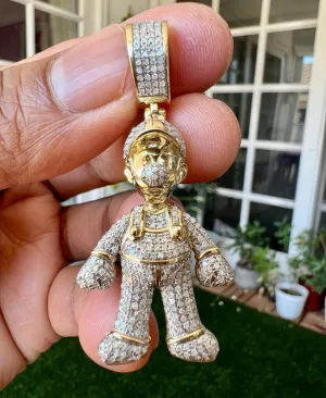 10K Gold .92 CT Diamond Charm Pendant, Hip Hop Jewelry Cool Mens Pendant, diamond pendant cartoon, Hip Hop Diamond Pendant Gift for Him