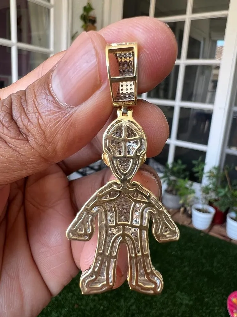 10K Gold .92 CT Diamond Charm Pendant, Hip Hop Jewelry Cool Mens Pendant, diamond pendant cartoon, Hip Hop Diamond Pendant Gift for Him