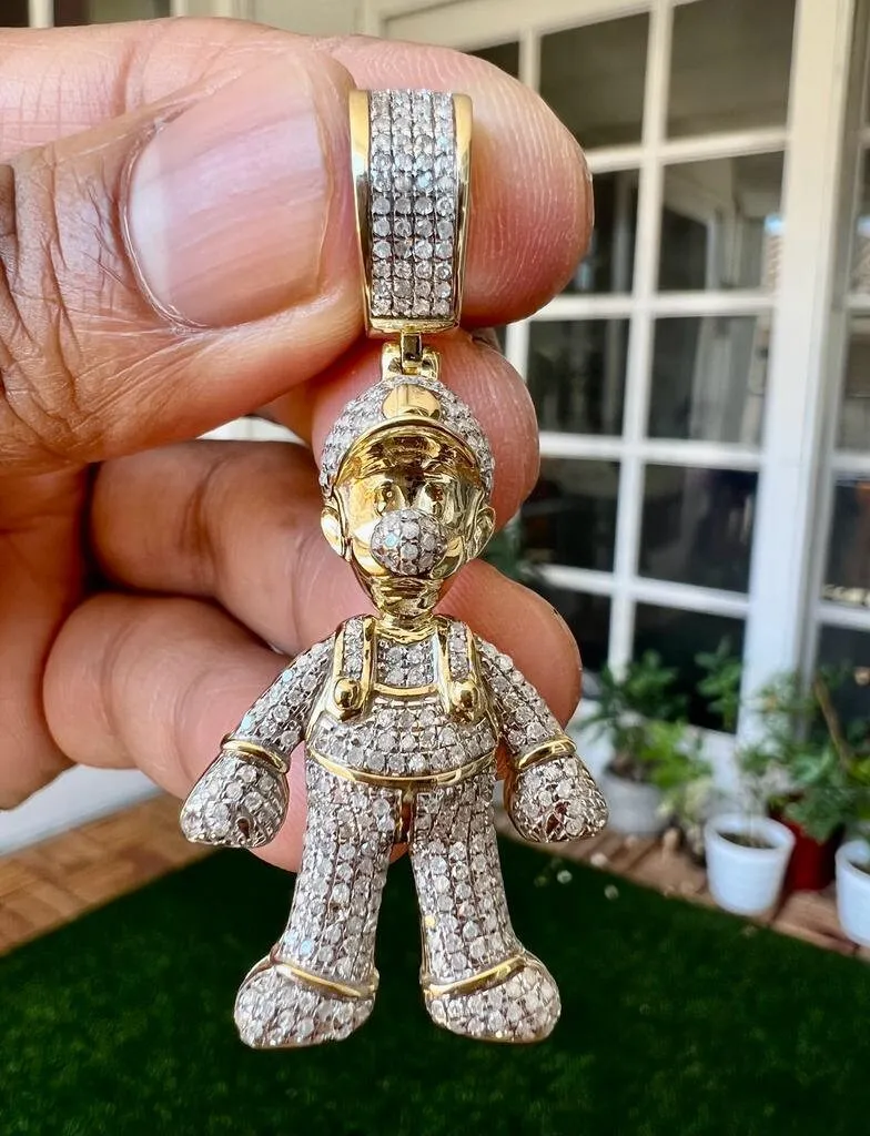 10K Gold .92 CT Diamond Charm Pendant, Hip Hop Jewelry Cool Mens Pendant, diamond pendant cartoon, Hip Hop Diamond Pendant Gift for Him