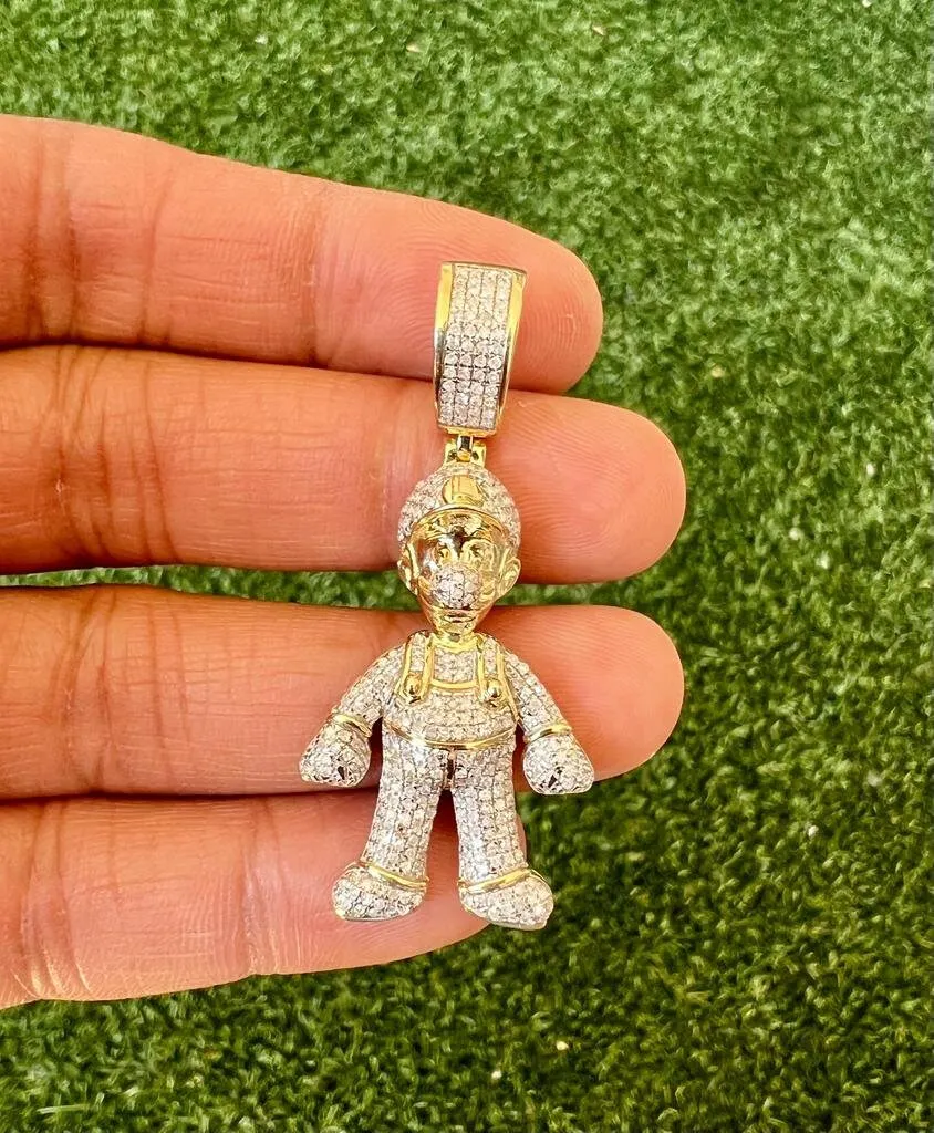 10K Gold .92 CT Diamond Charm Pendant, Hip Hop Jewelry Cool Mens Pendant, diamond pendant cartoon, Hip Hop Diamond Pendant Gift for Him