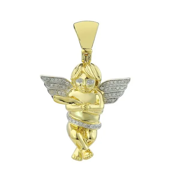 10k Yellow Gold 0.20 Ct Diamond Mini Praying Angel