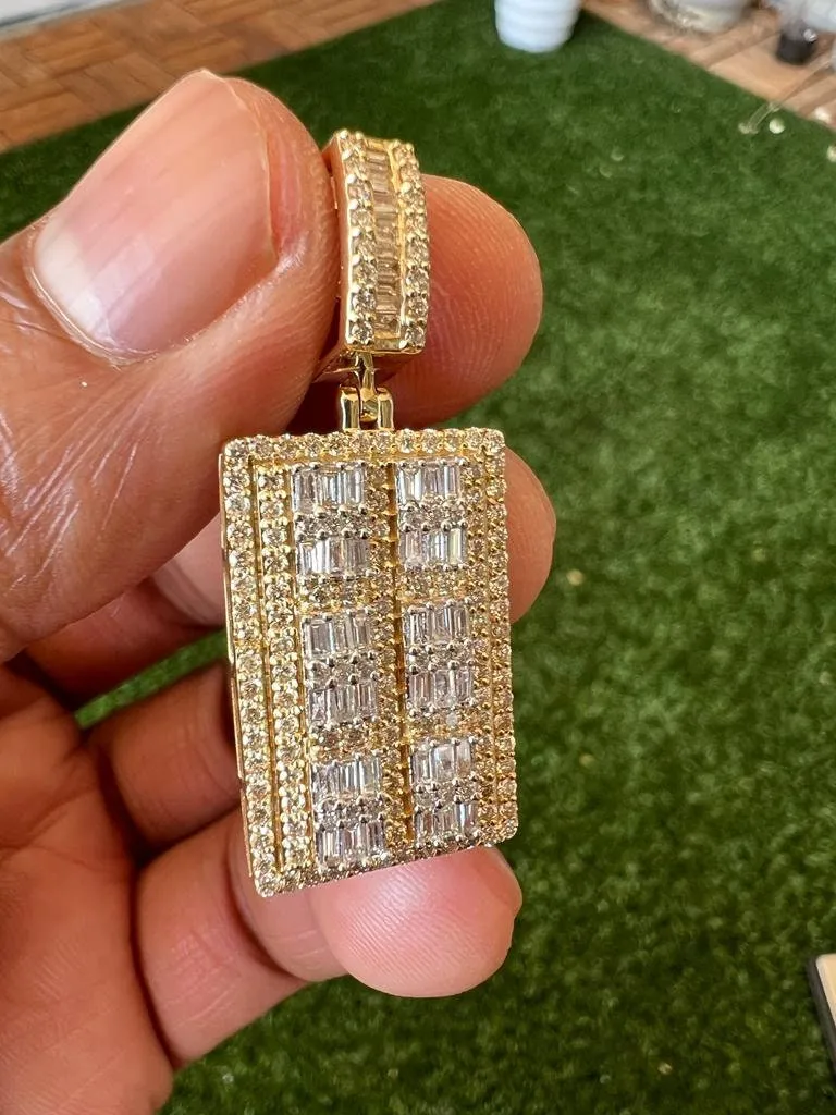 10K Yellow Gold 1.82 CT Diamond Charm Pendant, Icebox Necklace Pendant,  Hip Hop Dog tag Pendant For Men, Mens Pendant, Gift for Him