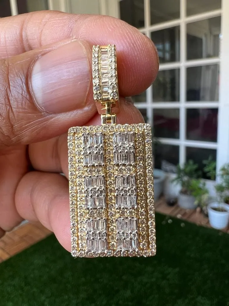 10K Yellow Gold 1.82 CT Diamond Charm Pendant, Icebox Necklace Pendant,  Hip Hop Dog tag Pendant For Men, Mens Pendant, Gift for Him