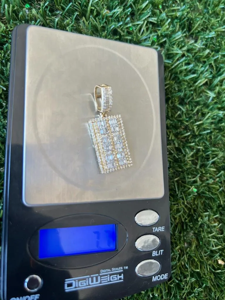 10K Yellow Gold 1.82 CT Diamond Charm Pendant, Icebox Necklace Pendant,  Hip Hop Dog tag Pendant For Men, Mens Pendant, Gift for Him