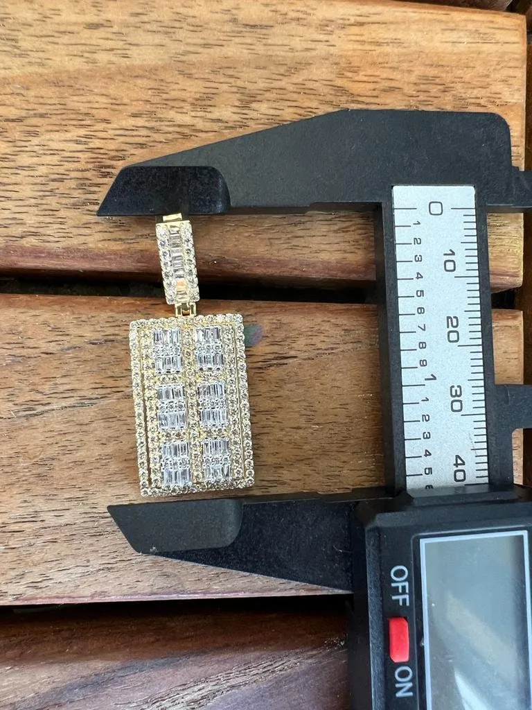 10K Yellow Gold 1.82 CT Diamond Charm Pendant, Icebox Necklace Pendant,  Hip Hop Dog tag Pendant For Men, Mens Pendant, Gift for Him