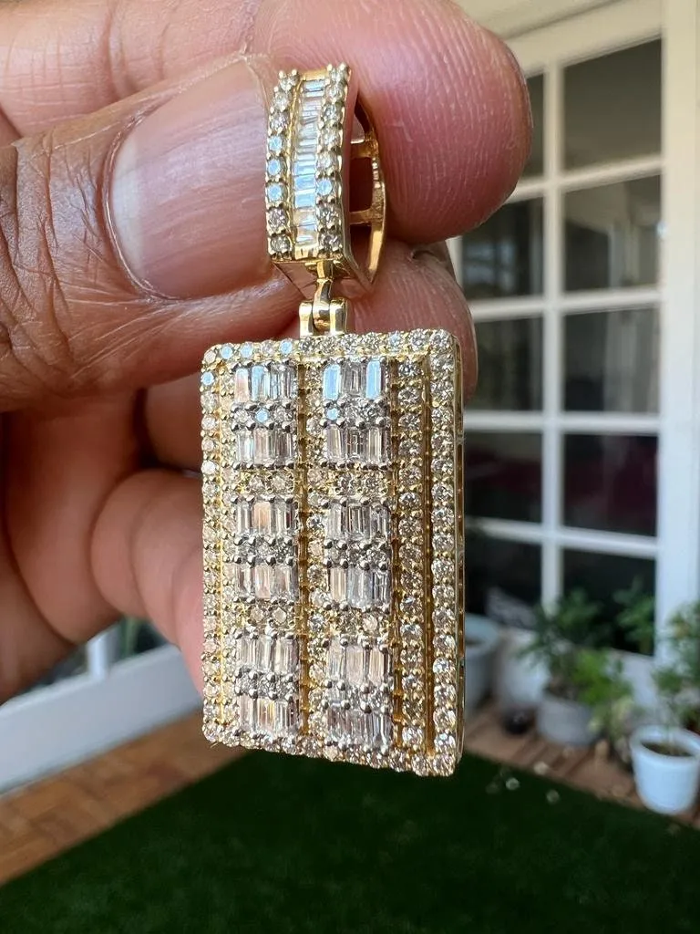 10K Yellow Gold 1.82 CT Diamond Charm Pendant, Icebox Necklace Pendant,  Hip Hop Dog tag Pendant For Men, Mens Pendant, Gift for Him