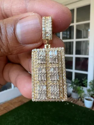 10K Yellow Gold 1.82 CT Diamond Charm Pendant, Icebox Necklace Pendant,  Hip Hop Dog tag Pendant For Men, Mens Pendant, Gift for Him