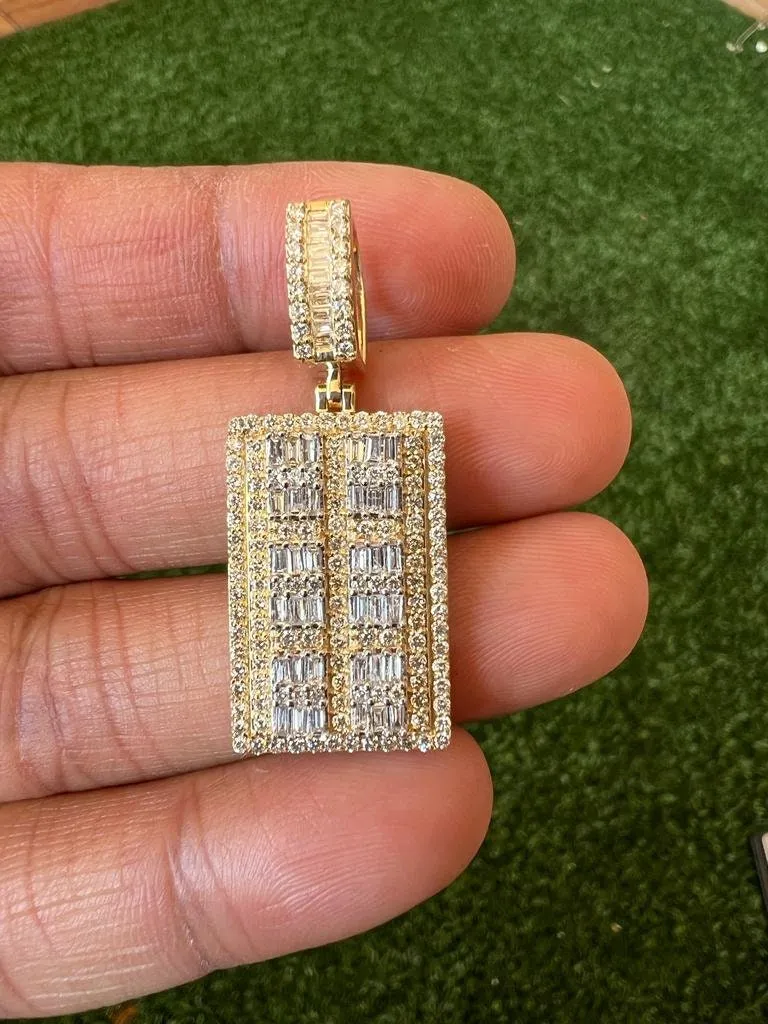10K Yellow Gold 1.82 CT Diamond Charm Pendant, Icebox Necklace Pendant,  Hip Hop Dog tag Pendant For Men, Mens Pendant, Gift for Him