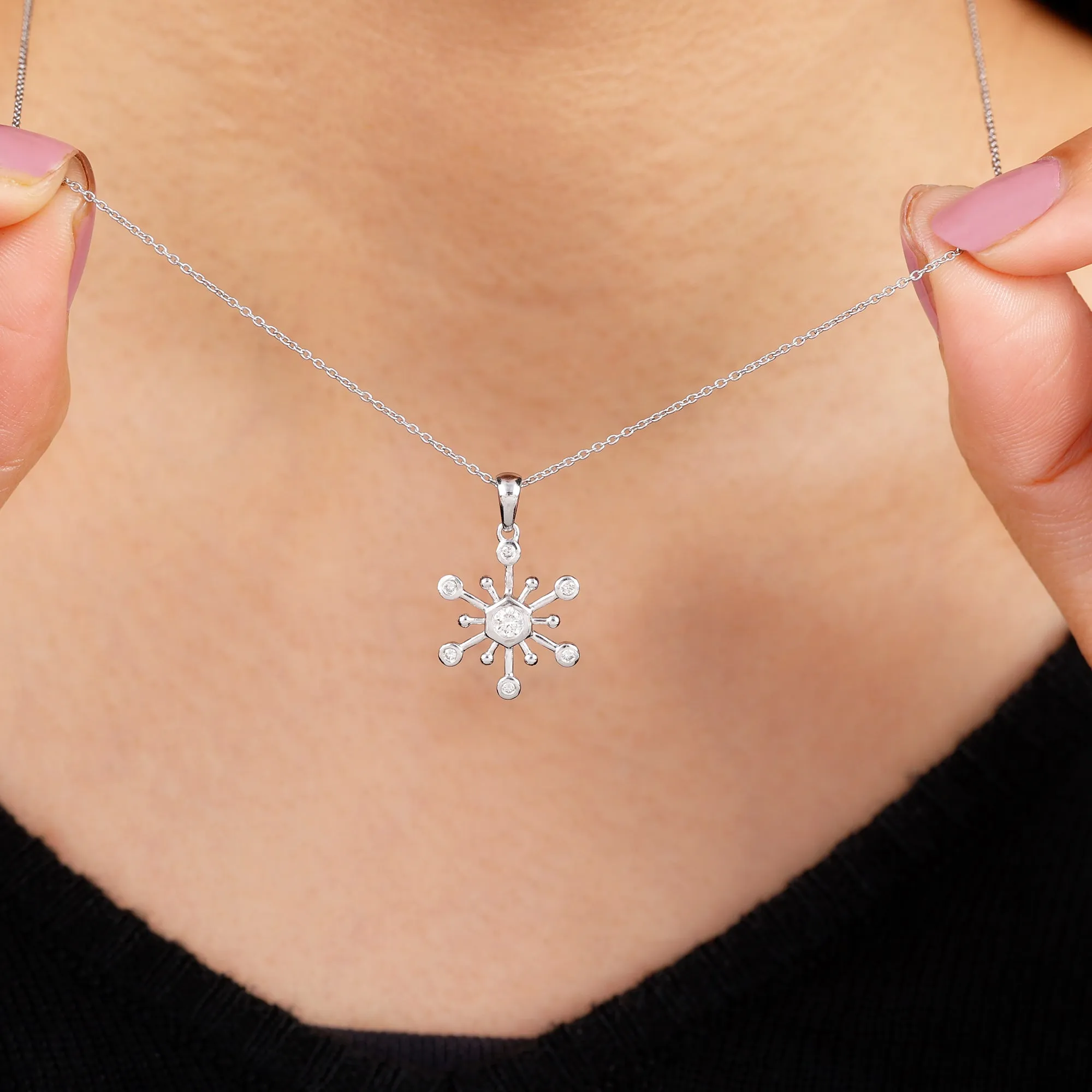 1/4 CT Snowflake Pendant for Women with Diamonds