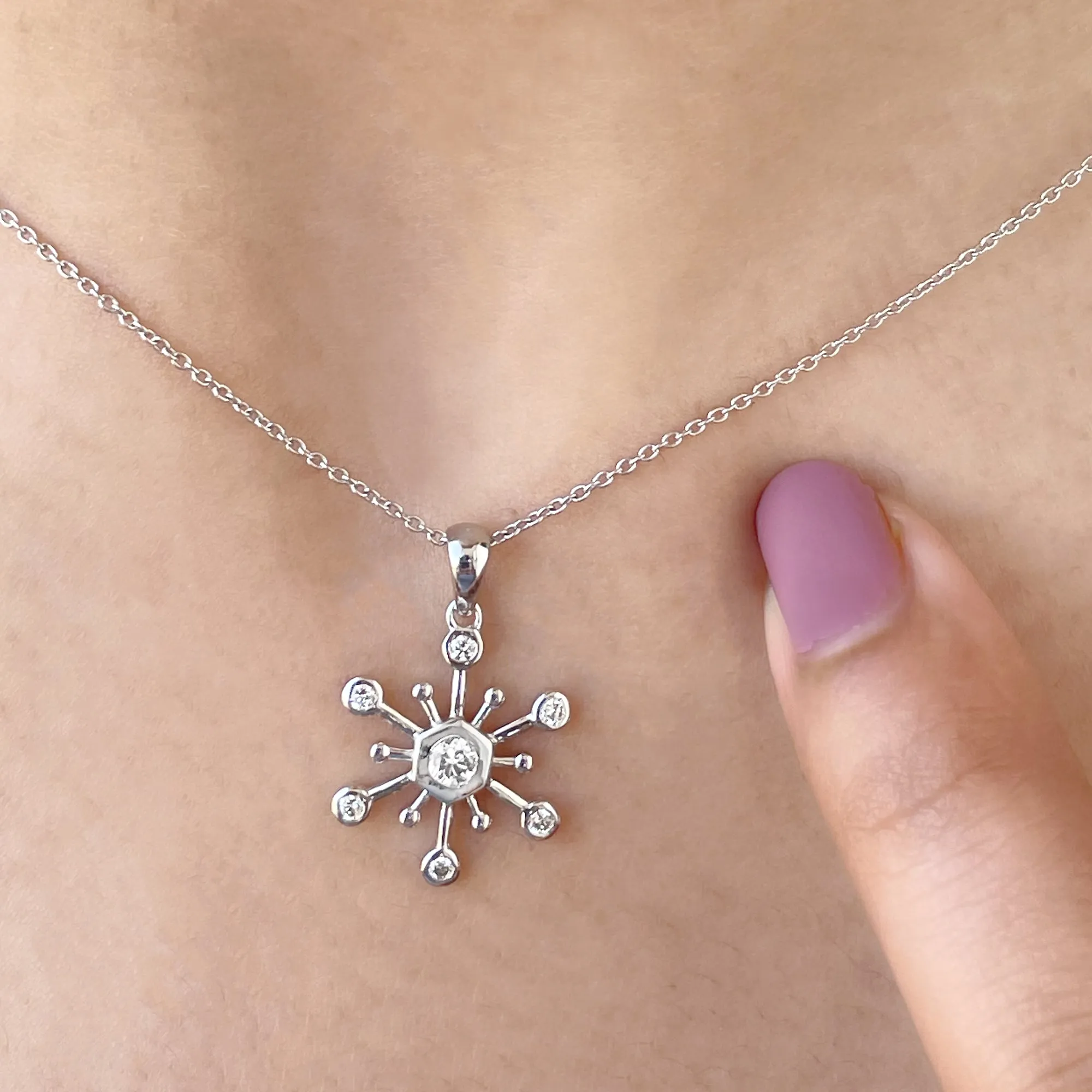 1/4 CT Snowflake Pendant for Women with Diamonds