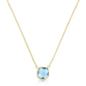 14K Gold Blue Topaz Cushion Solitiare Necklace
