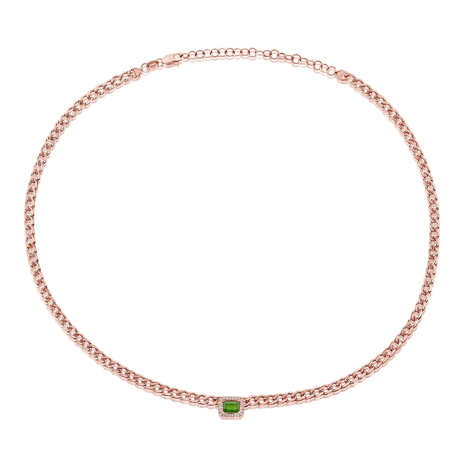 14k Gold Green Emerald & Diamond Link Necklace