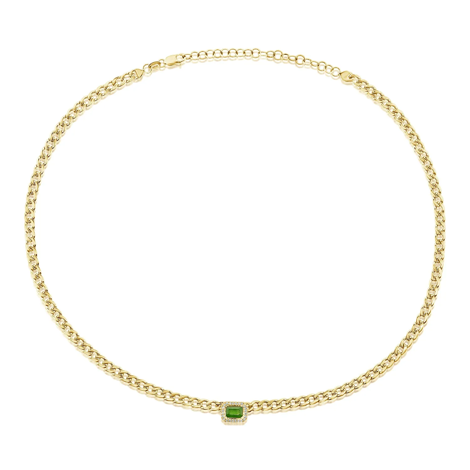 14k Gold Green Emerald & Diamond Link Necklace
