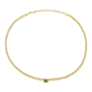 14k Gold Green Emerald & Diamond Link Necklace