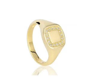 14k Gold Signet Style Diamond Halo Ring