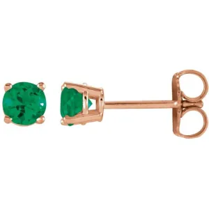 14K Rose 4 mm Natural Emerald Stud Earrings with Friction Post