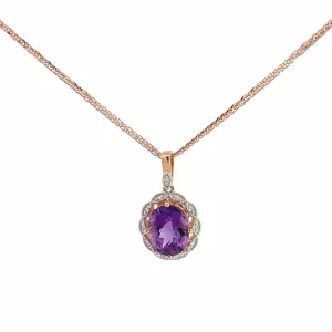 14k Rose Gold Genuine Amethyst Pendant Necklace