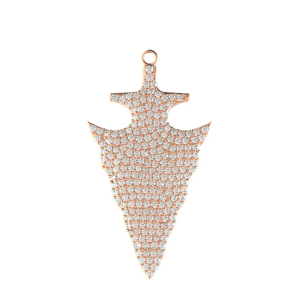 14k Rose Gold Natural Pave Set White Diamond Handmade Arrowhead Pendant Jewelry
