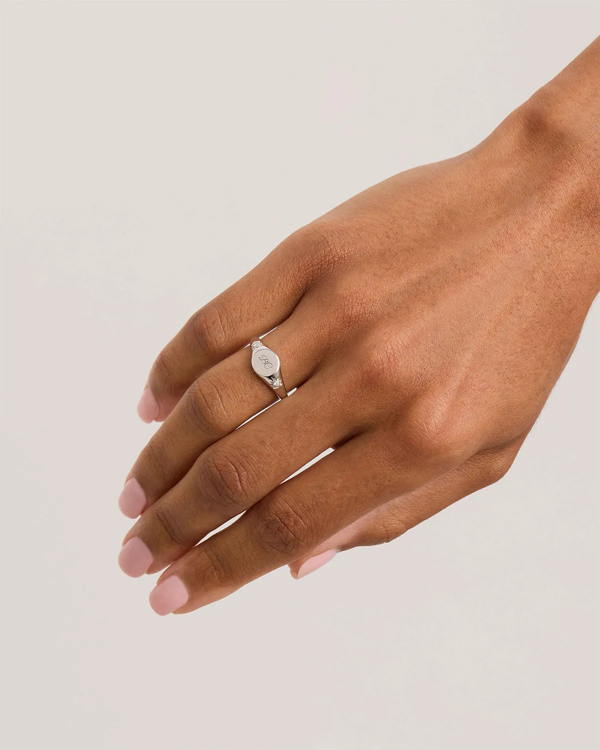 14k Solid White Gold Lotus Diamond Signet Ring