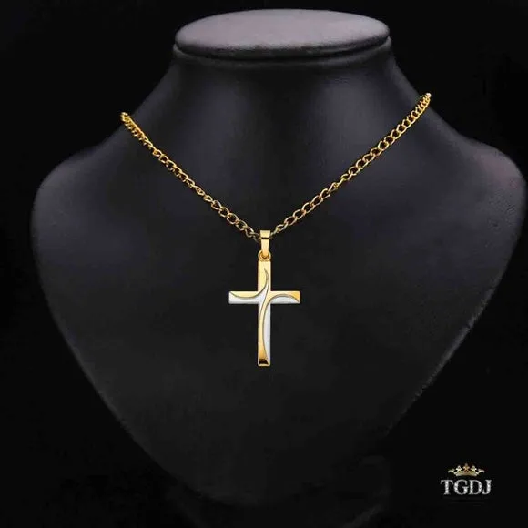 14K Two Tone Gold Religious Cross Pendant