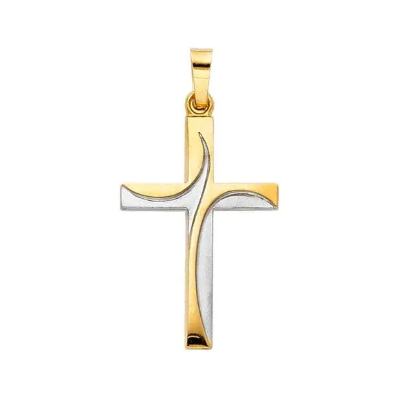 14K Two Tone Gold Religious Cross Pendant