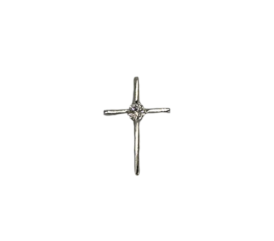 14k White Gold Solitaire Diamond Cross Pendant
