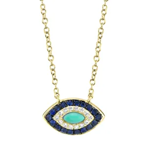 14K Yellow Gold Blue Sapphire, Composite Turquoise & Diamond Evil Eye Necklace