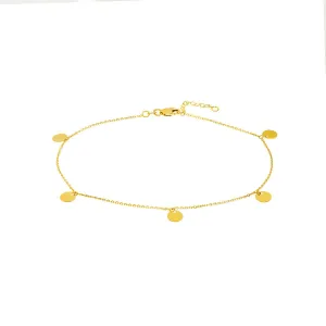 14K Yellow Gold Disc Dangle Adjustable Anklet