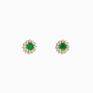 14K Yellow Gold Emerald and Diamond Stud Earrings, 0.72 TCW