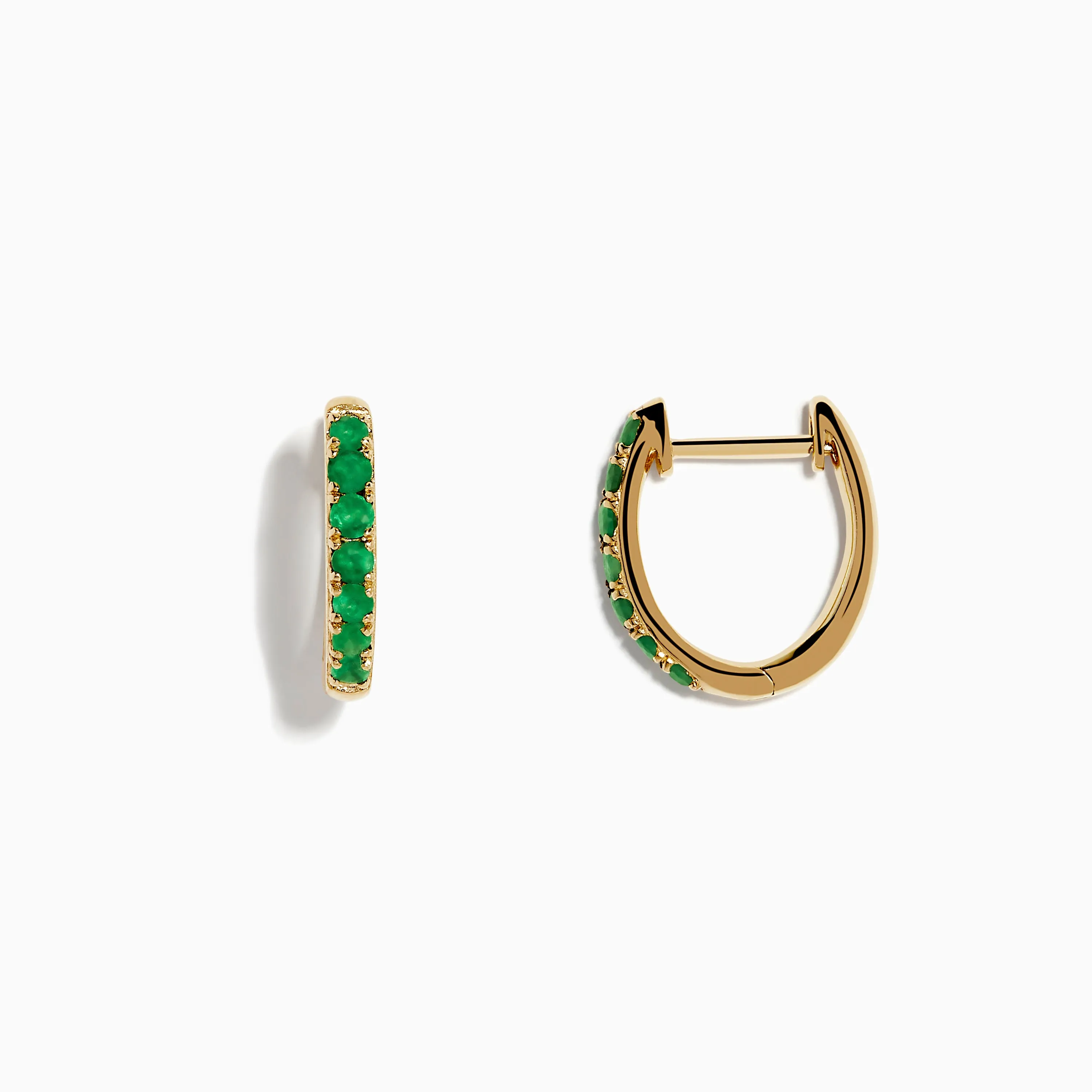 14K Yellow Gold Emerald Huggie Earrings