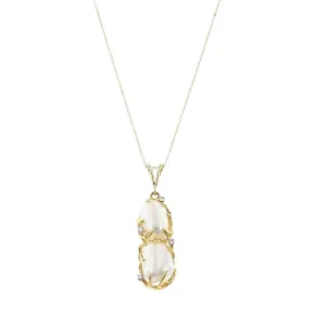 14K Yellow Gold Pearl and Diamond Pendant