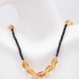 14KY Natural Citrine Necklace Natural Citrine w/ Natural Black Spinel Necklace Gemstone Necklace Quartz & Spinel Beaded Necklace SKU 108930