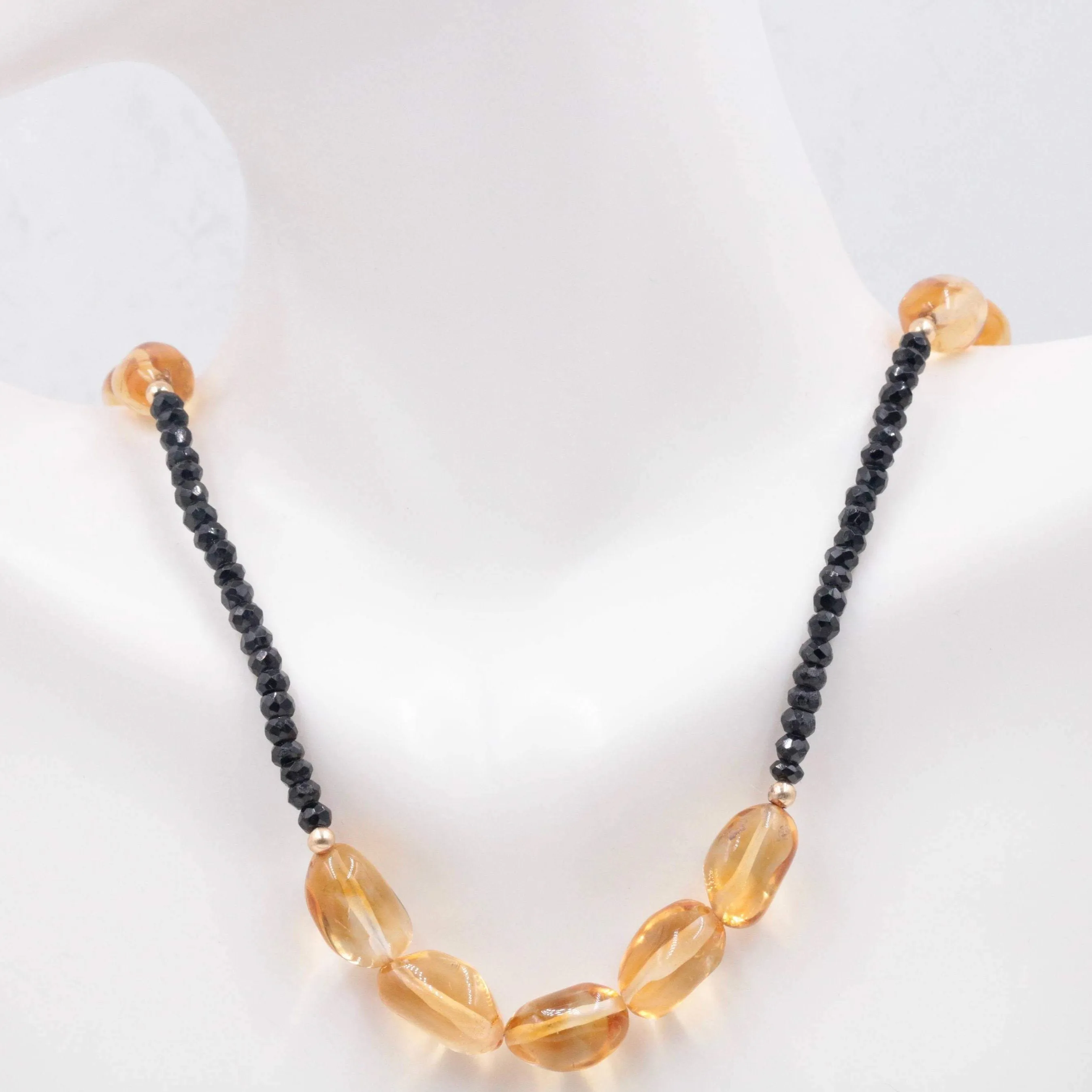 14KY Natural Citrine Necklace Natural Citrine w/ Natural Black Spinel Necklace Gemstone Necklace Quartz & Spinel Beaded Necklace SKU 108930