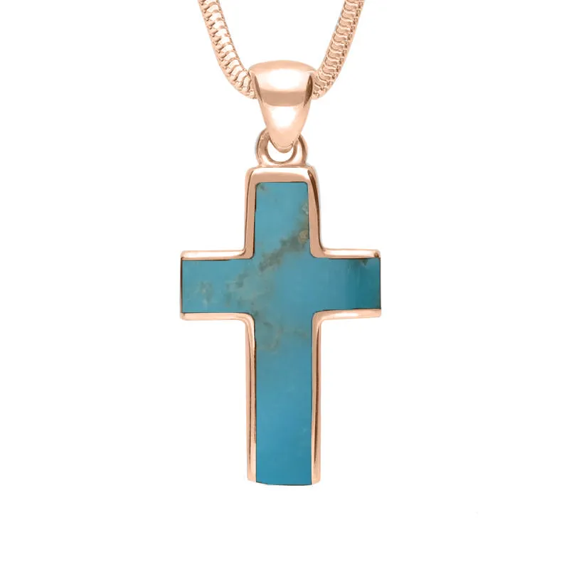 18ct Rose Gold Turquoise Channel Set Cross Necklace