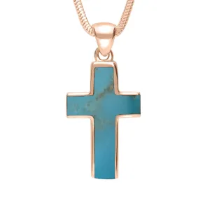 18ct Rose Gold Turquoise Channel Set Cross Necklace