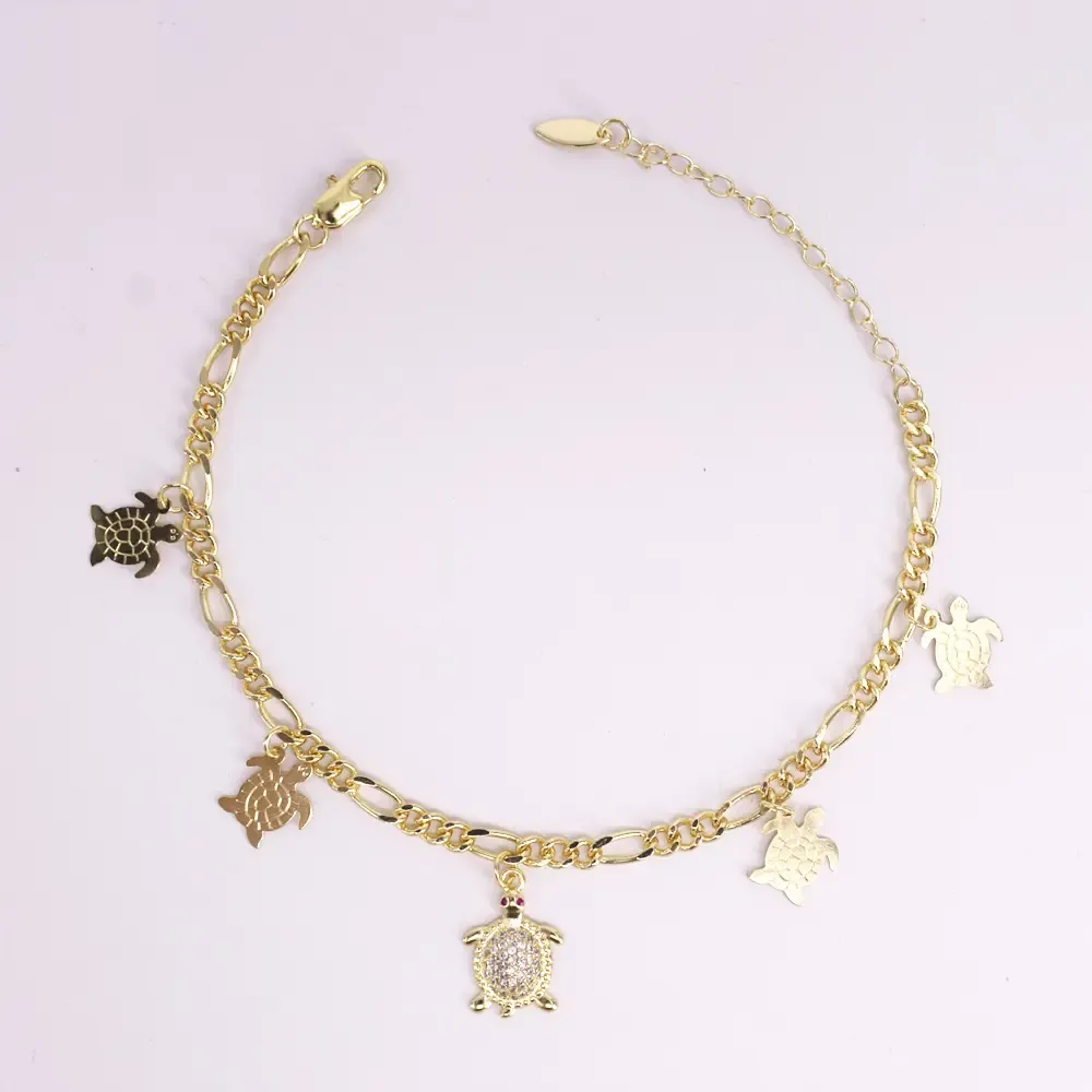 18K Gold-Filled Zircon Turtle Anklet For Women