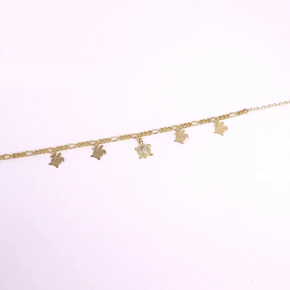 18K Gold-Filled Zircon Turtle Anklet For Women