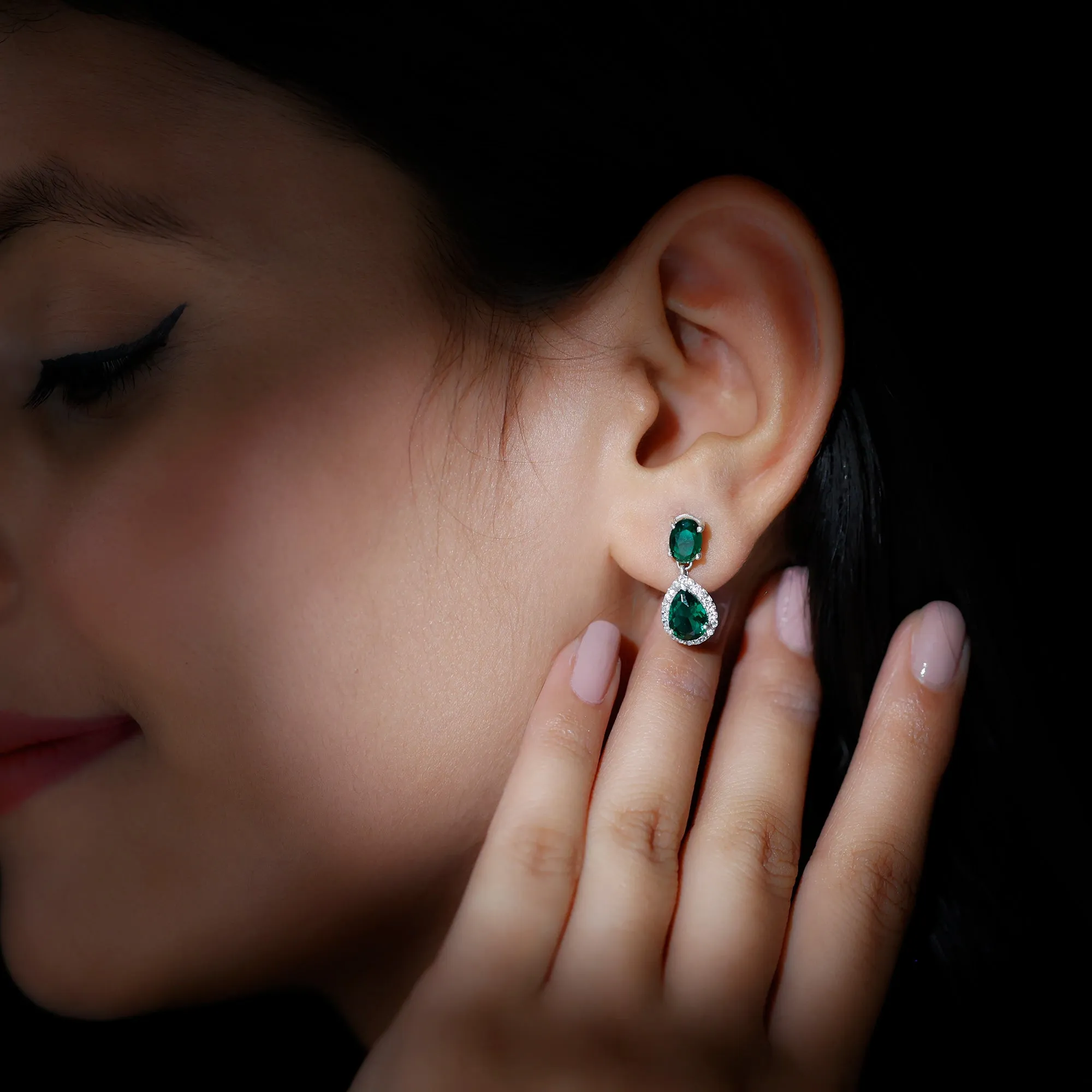 4.25 CT Created Emerald Classic Dangle Earrings with Moissanite