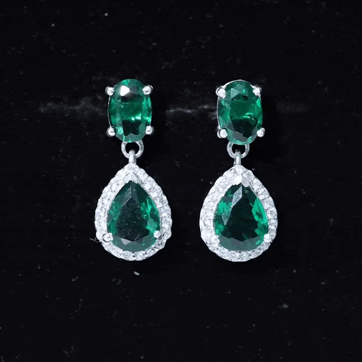 4.25 CT Created Emerald Classic Dangle Earrings with Moissanite