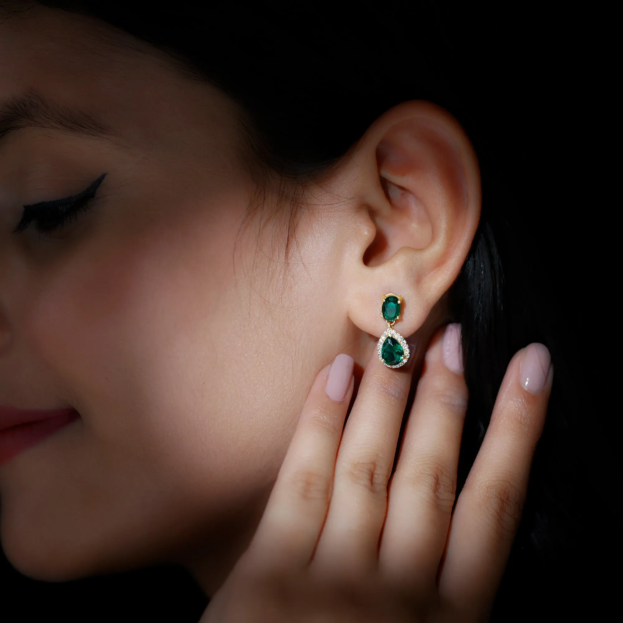 4.25 CT Created Emerald Classic Dangle Earrings with Moissanite