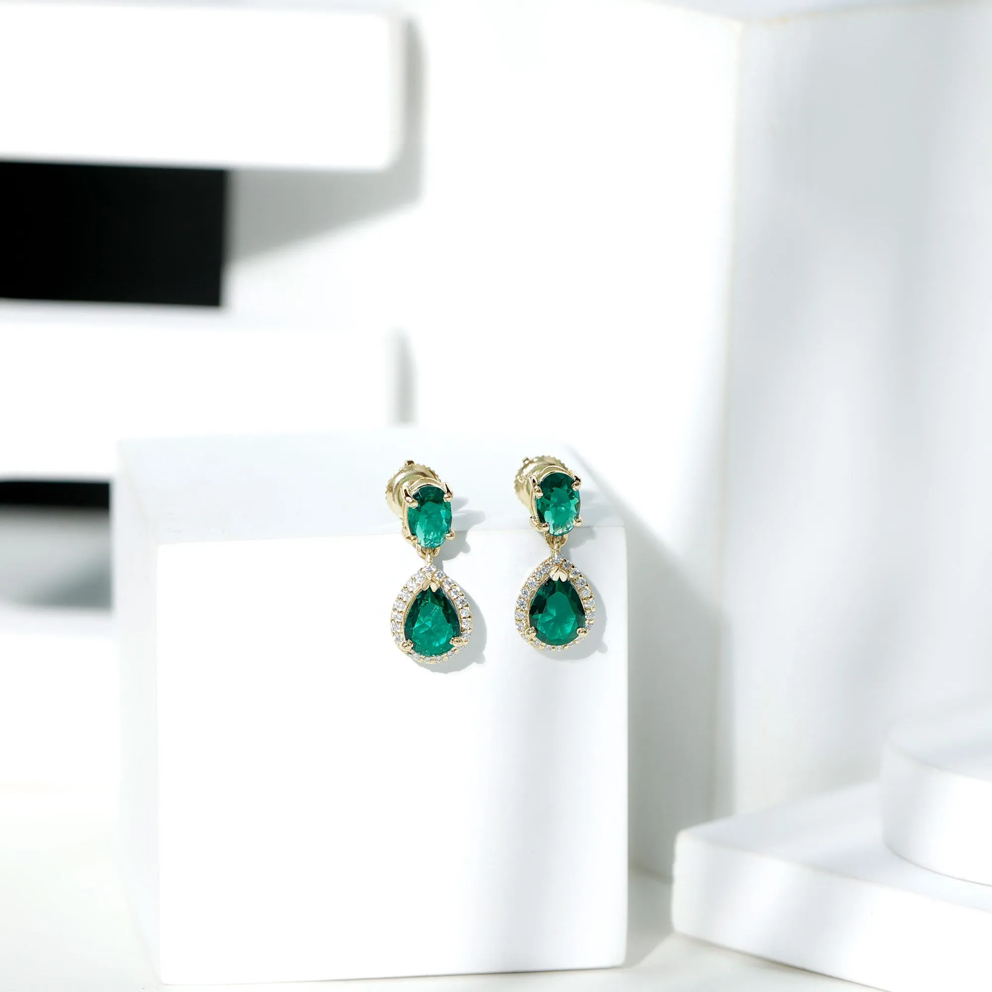 4.25 CT Created Emerald Classic Dangle Earrings with Moissanite