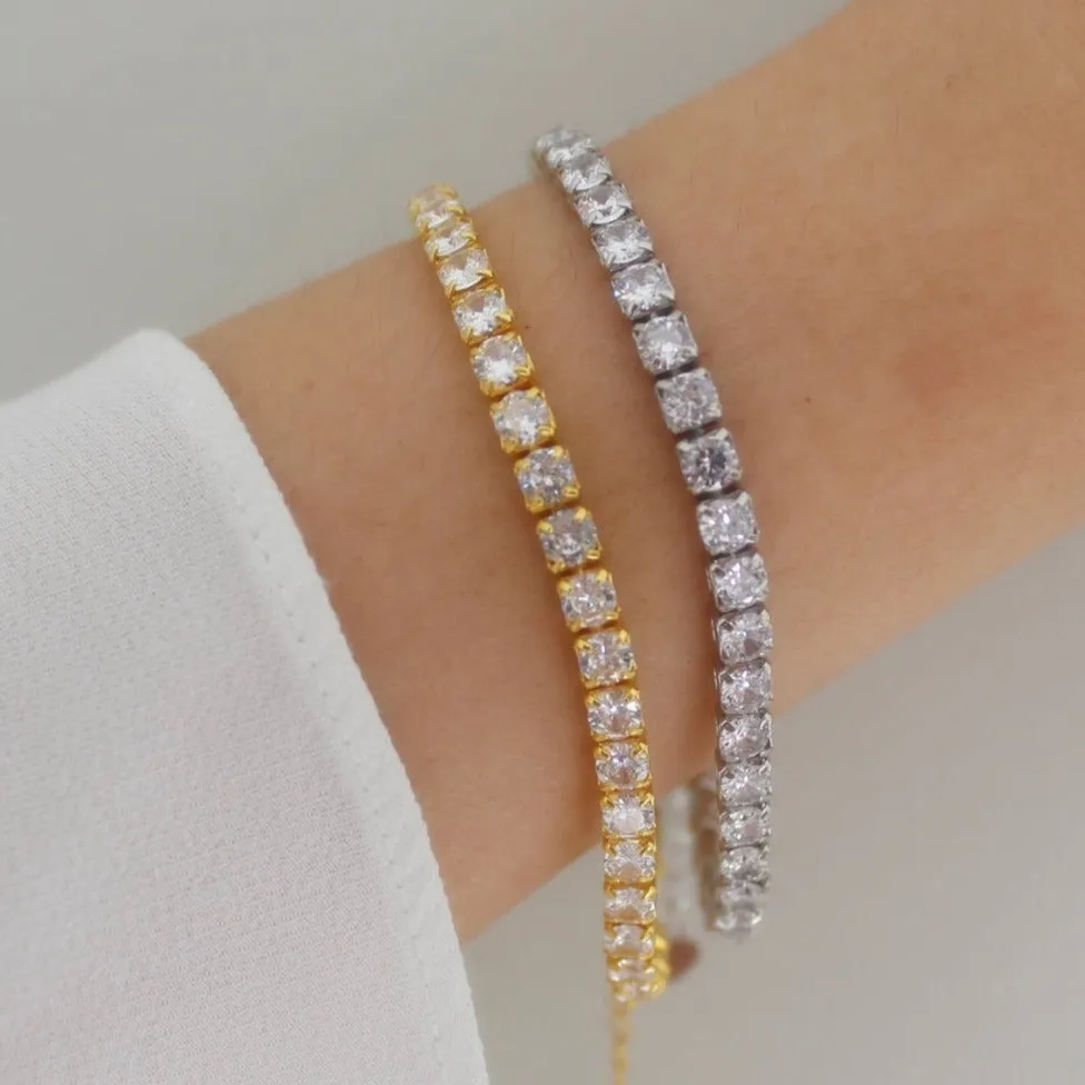 4mm Round CZ Adjustable Tennis Bracelet - Gold/Silver