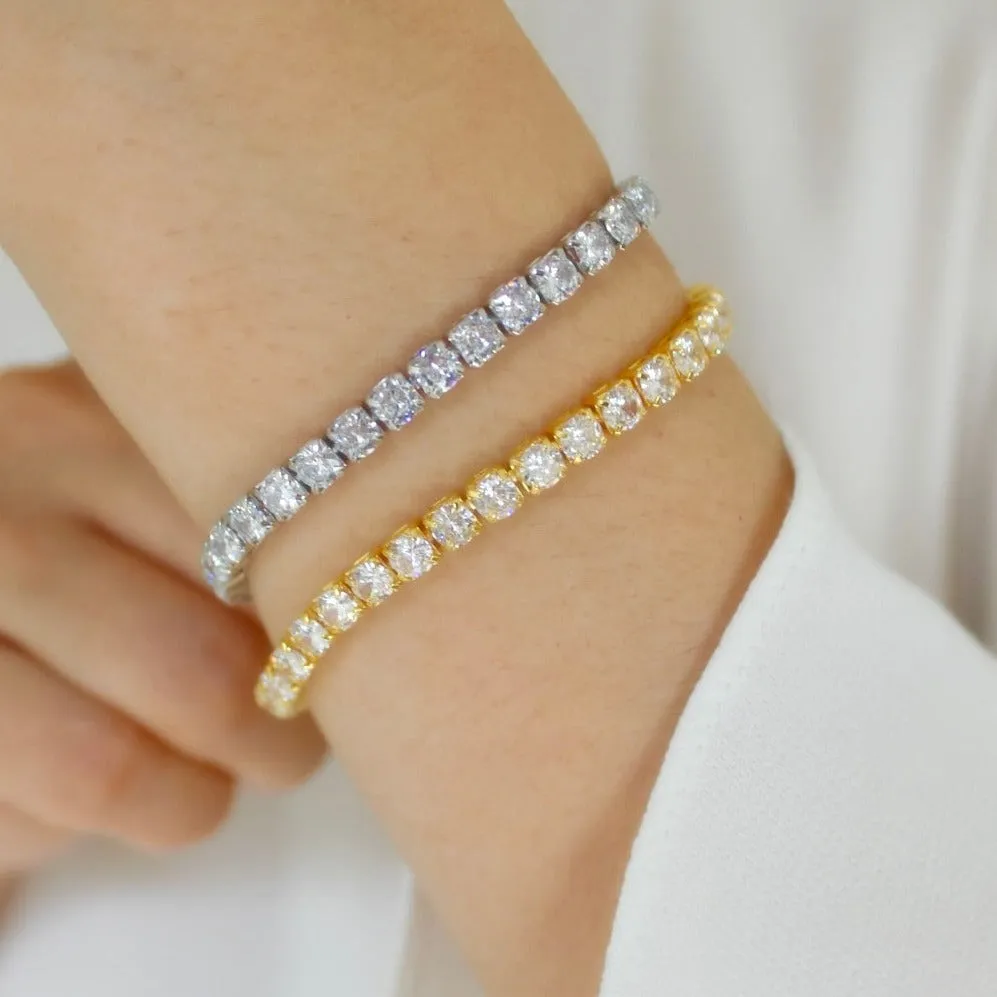 4mm Round CZ Adjustable Tennis Bracelet - Gold/Silver