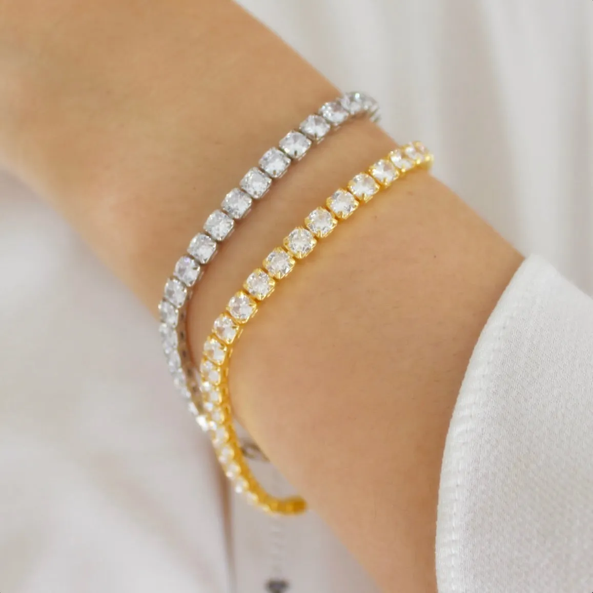 4mm Round CZ Adjustable Tennis Bracelet - Gold/Silver