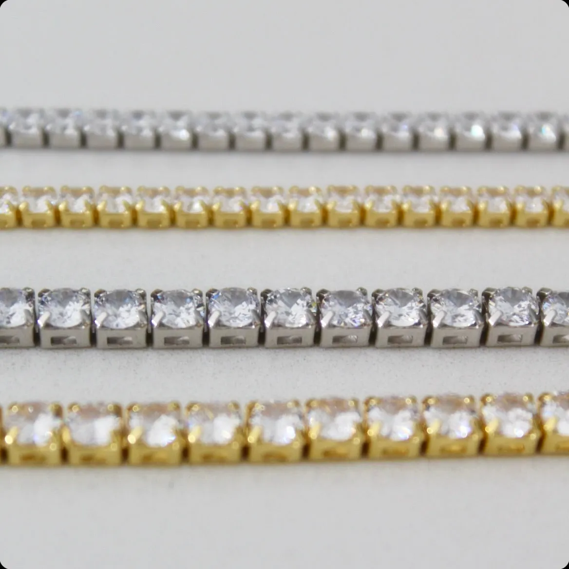 4mm Round CZ Adjustable Tennis Bracelet - Gold/Silver